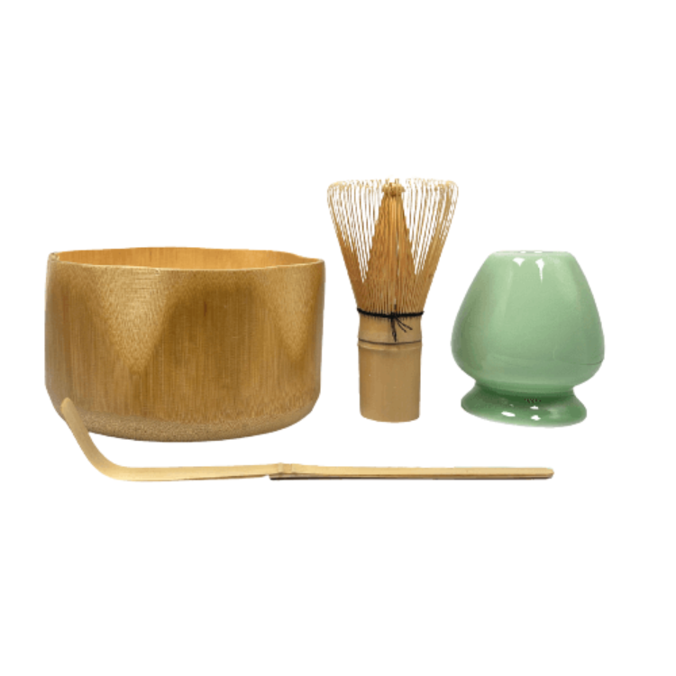 Kit Matcha Traditionnel 4 Pièces (Bol, Fouet Chasen, Cuillère Chashaku & Support)