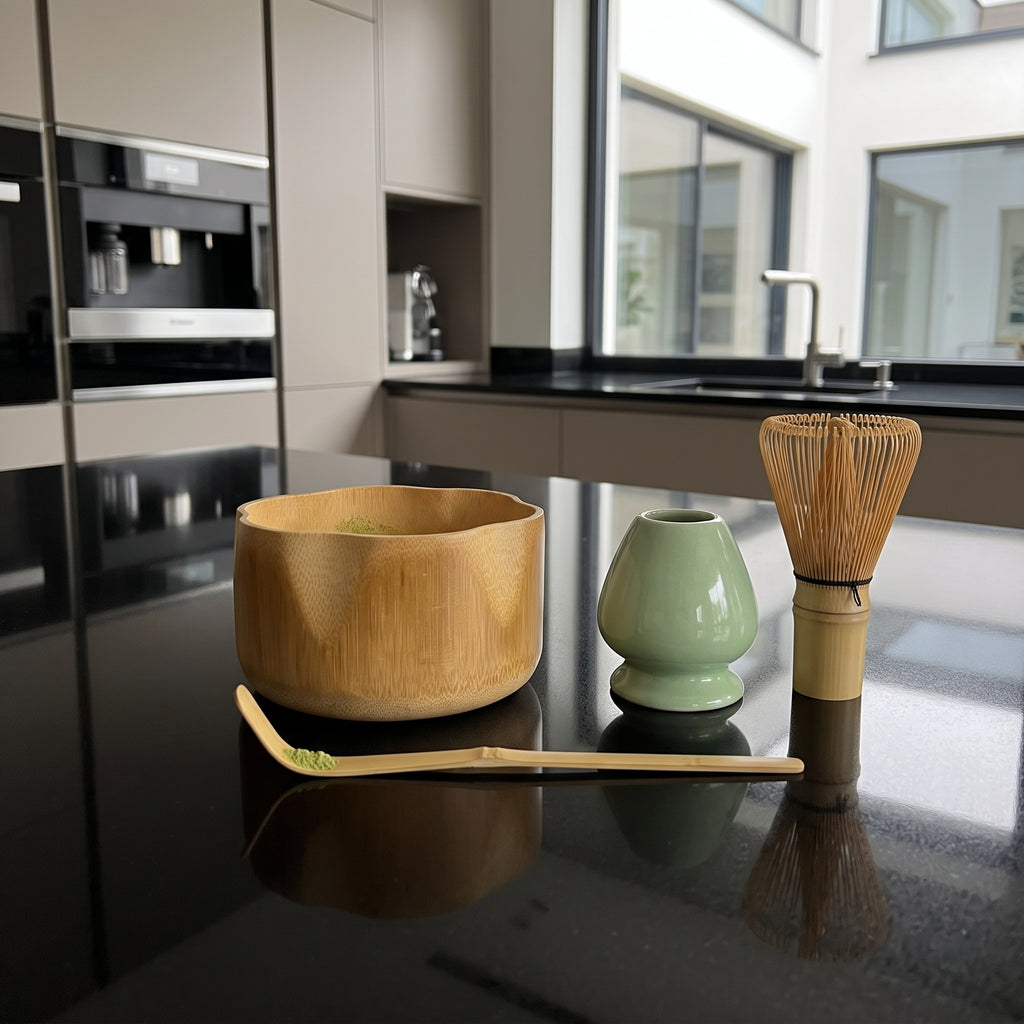 Kit Matcha Traditionnel 4 Pièces (Bol, Fouet Chasen, Cuillère Chashaku & Support)