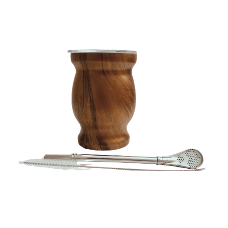 Kit Maté Bois (avec Paille Bombilla en Métal & Brosse de Nettoyage)