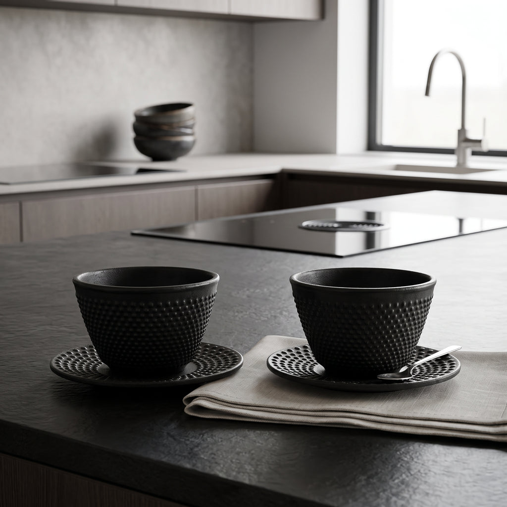 Gusseiserne Becher – Set mit 2 eleganten Teebechern